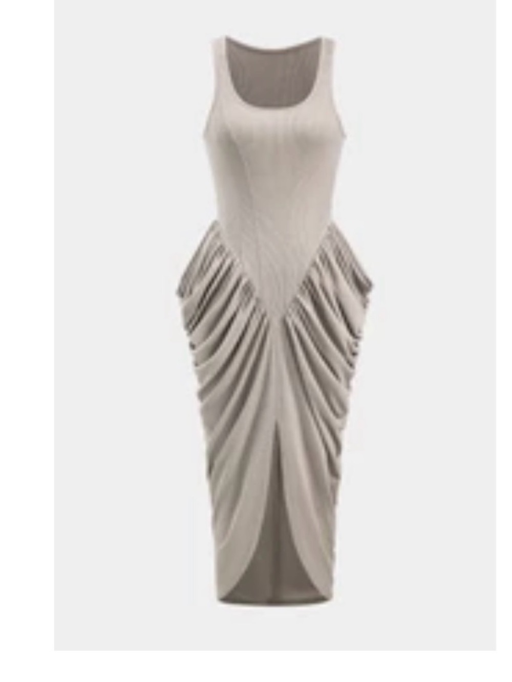 Asymmetrical Beige Draped Tank Dress